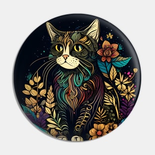 Cat Boho - Happy Funny Hippy Cat Lover Pin