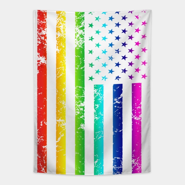Rainbow American Flag Tapestry by Scar