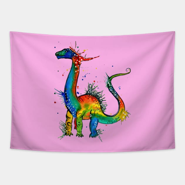 Dinosaur Lovers Colorful Ink and Watercolor Design Tapestry by screamingfool