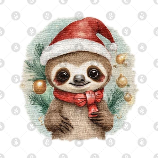 cute little baby sloth wearing a santa hat by JnS Merch Store