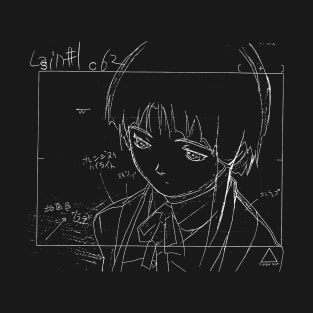 Lain Iwakura Sketch 001 - White on Black T-Shirt