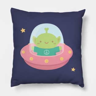 Cute Peace Loving Alien In Little Spaceship Pillow