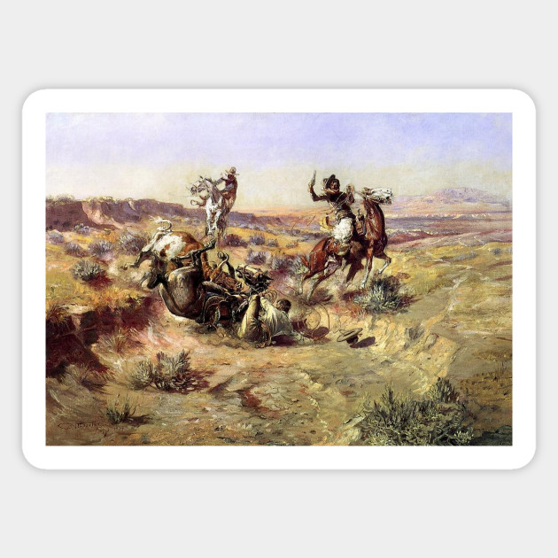 “The Broken Rope” by Charles M Russell - Broken Rope Lasso Cowboy Horse Prairie - Sticker