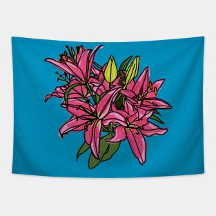 Pink Lily Flowers Digital Painting Tapestry