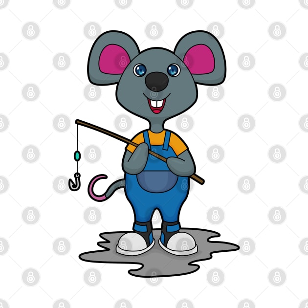 Mouse as Fisher with Fishing rod by Markus Schnabel