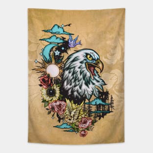 Wonderful eagle with flowers Tapestry