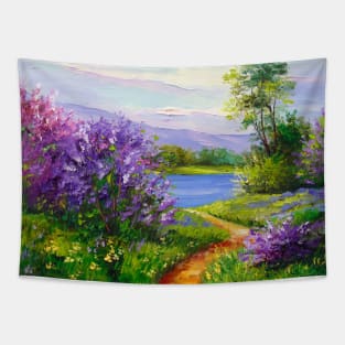 Blooming lilac by the river Tapestry