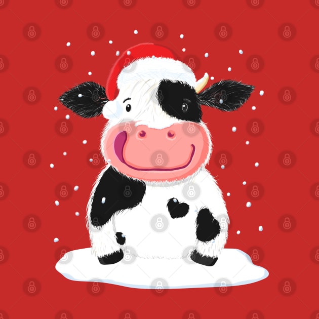 Happy Holstein Cow In The Christmas Snow by brodyquixote