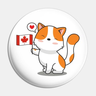 Cute Cat Holding Canada Flag Pin