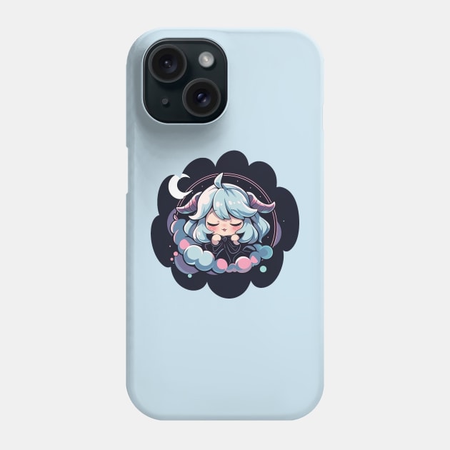 Adorable Anime Chibi Capricorn Zodiac Sleeping Little Astro Girl Phone Case by The Little Store Of Magic