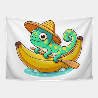 chameleon on Banana Canoe Tapestry