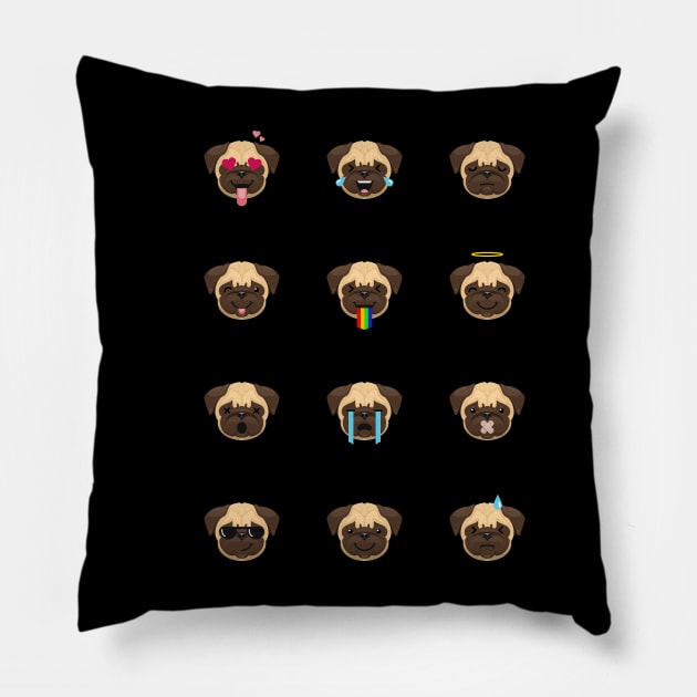 Funny Pug Dog Emoji Pillow by stonemask