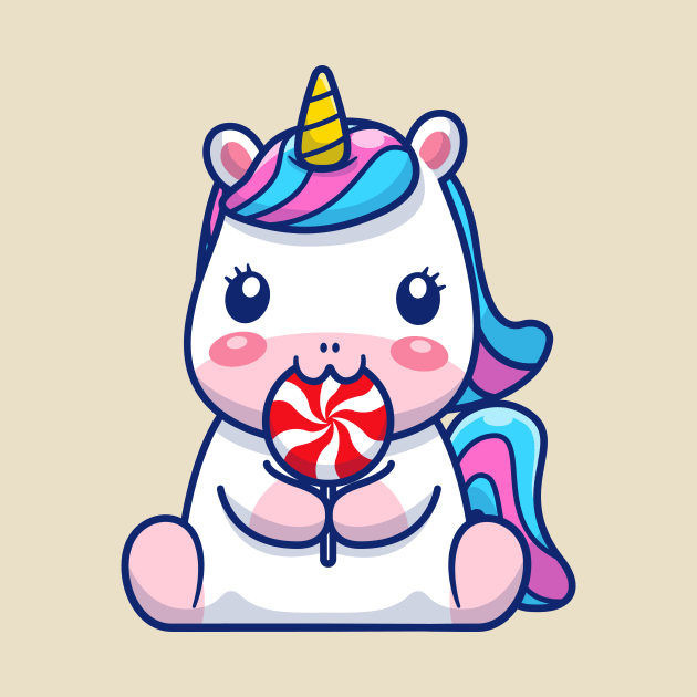 Cute Unicorn Eating Lollipop Cartoon by Catalyst Labs