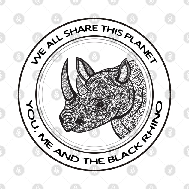 Black Rhino - We All Share This Planet - on light colors by Green Paladin