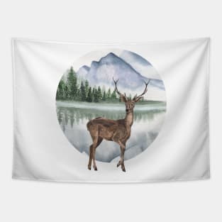 Watercolor Deer looking Tapestry