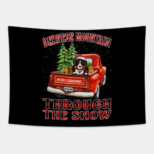 Christmas Bernese Mountain Through The Snow Dog Santa Truck Tree Tapestry