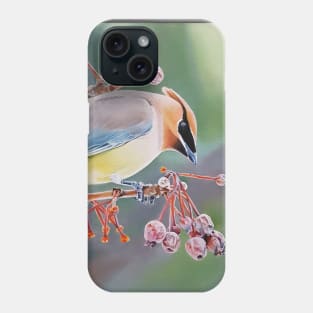 Cedar Waxwing with Crabapples - bird painting Phone Case