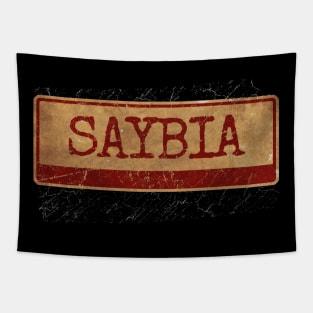 Aliska text red gold, retro Saybia text red Tapestry