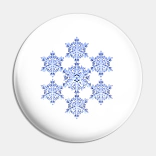 Blue Fractal Snowflake on White Pin