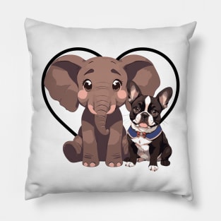 Elephant and Dog Friends Pillow