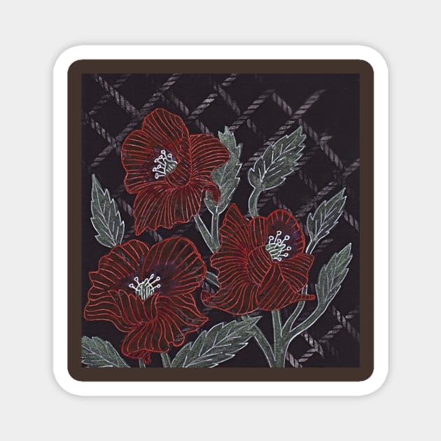 Trellis Poppies Magnet by MagsWilliamson