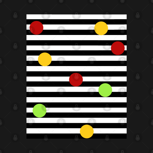 Ping pong black and white striped pattern with happy colorful circles by marina63