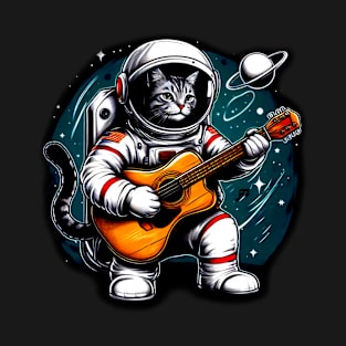 Cat astronot Playing Guitar style Slowrock T-Shirt