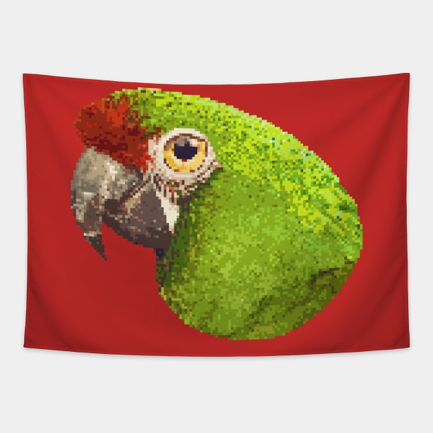 Military macaw bird head pixel art Tapestry by Arteria6e9Vena