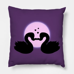 Geese Couple Silhouette Forming A Heart Shape In The Moonlight Pillow