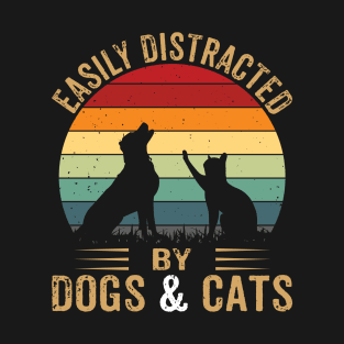 Easily Distracted By Dog And Cats Funny Dog Lover Girls T-Shirt