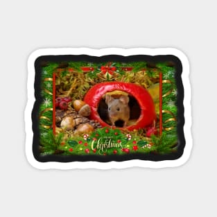 Christmas Mini Mouse in a log pile house Magnet