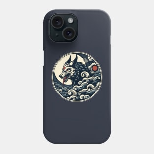 Blue wolf in clouds japanese art Phone Case