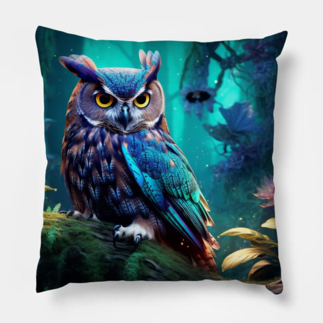 Owl Animal Bird Wildlife Wilderness Colorful Realistic Illustration Pillow by Cubebox