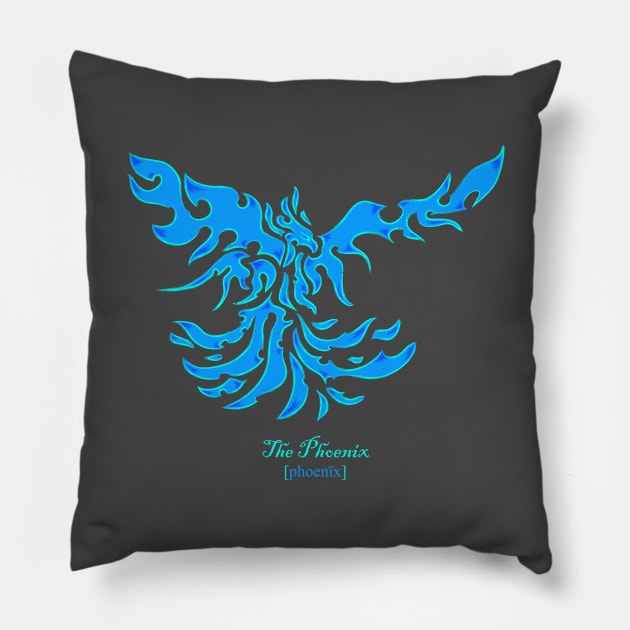 The Phoenix - Blue Pillow by Ravendax