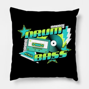 DRUM AND BASS  - 90s Steez (aqua/lime) Pillow