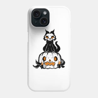 Scared pumpkin and spooky cat halloween 2022 decoration ink drawing Phone Case