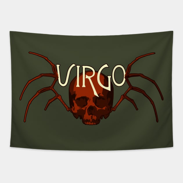 Red Virgo Virgin Skull with Skeleton Wings Zodiac Totem Shirt Tapestry by RyanJGillDesigns