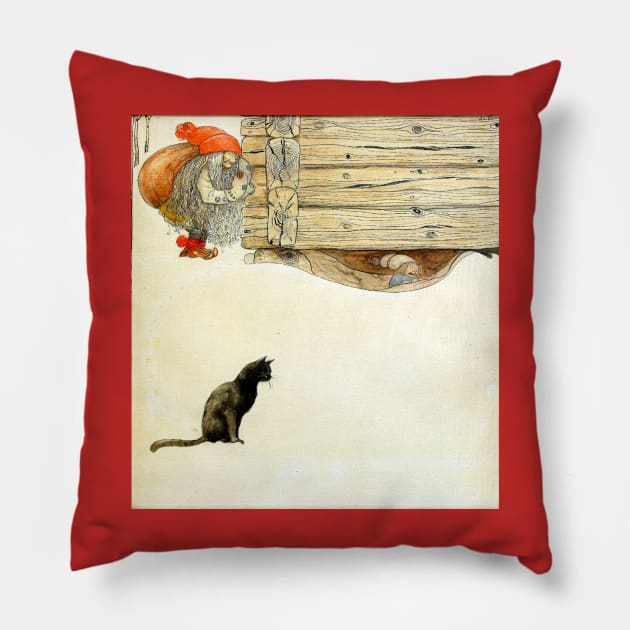 Christmas Nisse and Cat - John Bauer Pillow by forgottenbeauty