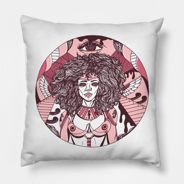 Pink and White Kemet Warrior Pillow by kenallouis