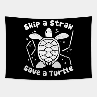 Skip a Straw Save a Turtle for Earthday - Vintage Retro Design T Shirt Tapestry