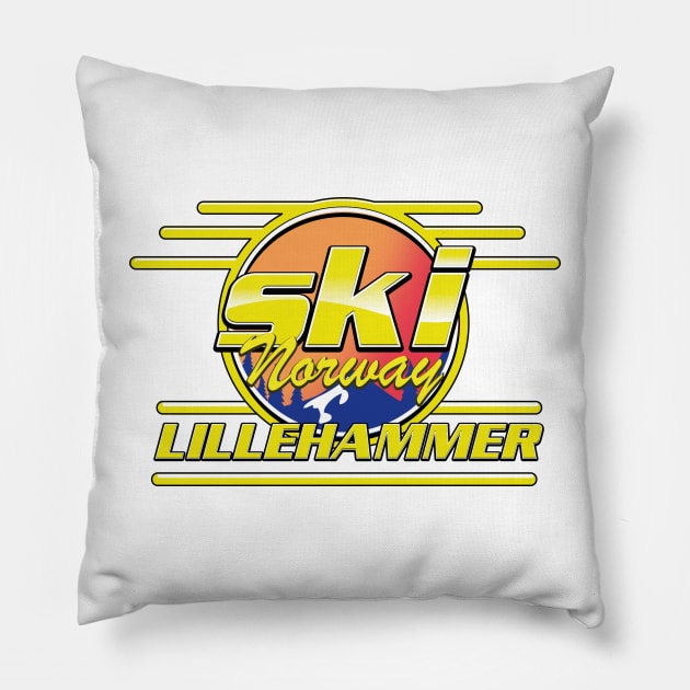 Ski Norway Lillehammer 80s vibe logo Pillow by nickemporium1