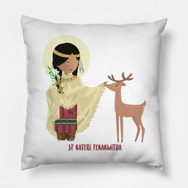 Santa Kateri Tekakwitha con venado Pillow by AlMAO2O