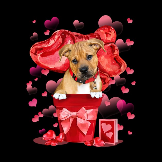 Pitbull Boxer Mix In Red Pot Happy Valentine's Day by Benko Clarence