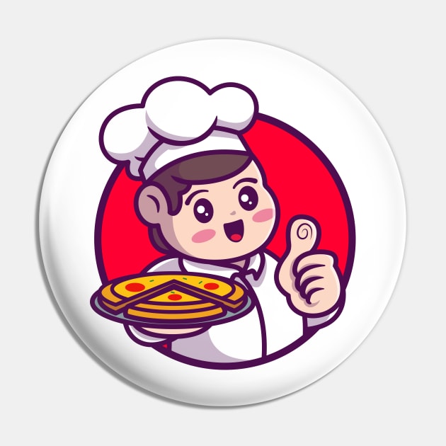 Cute Chef Serving Pizza Cartoon Pin by Catalyst Labs
