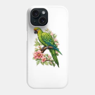 Green Parrot on a tree branch flowers Phone Case