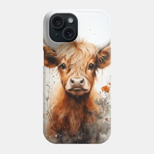 Cute Baby Highland Cow Floral Scottish Cow Watercolor Phone Case