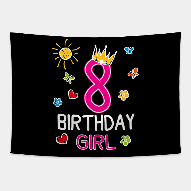 Kids 8th Birthday Girl Crown Princess Tapestry by printedartings