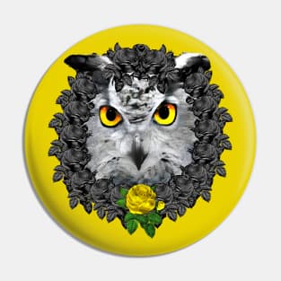 Owl Yellow Rose Wreath Pin