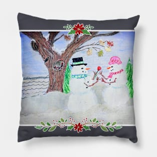 Snowmen Paradise - a whimsical version of love Pillow