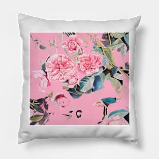 Pink Rose Watercolor Painting on Shabby Pink Abstract Pillow